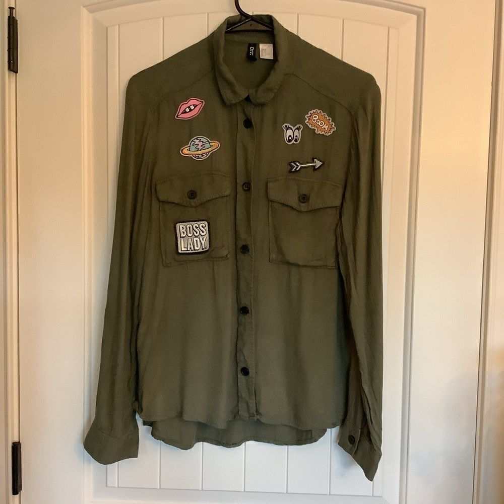 ‎Divided “Boss Lady” Army Green Button Down.